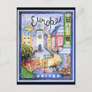Vintage Europe Travel Poster, Postcard