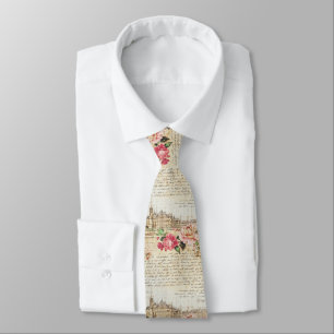 Vintage European Architecture & Roses Art Print Tie