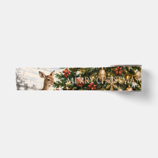 Vintage European Christmas with Snowy Pine Tree Satin Ribbon