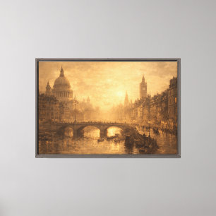 Vintage European City Bridge Canvas Print