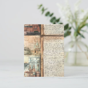 Vintage European Cityscape with Antique Script Art Postcard