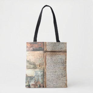 Vintage European Cityscape with Antique Script Art Tote Bag