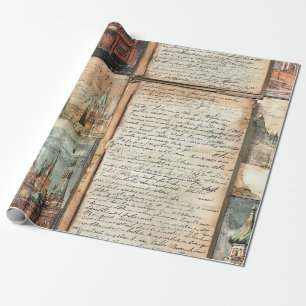 Vintage European Cityscape with Antique Script Art Wrapping Paper