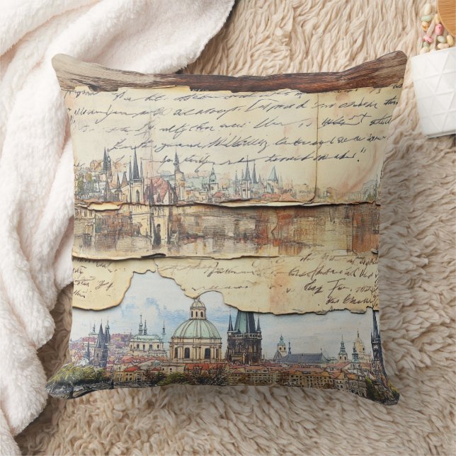 Vintage European Cityscape with Handwritten Letter Cushion (Blanket)
