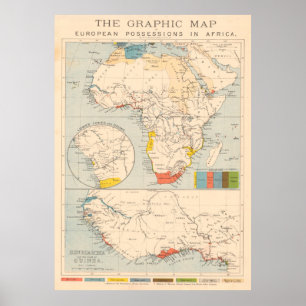 Vintage European Colonies of Africa Map (1884) Poster