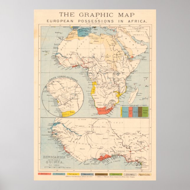 Vintage European Colonies of Africa Map (1884) Poster (Front)