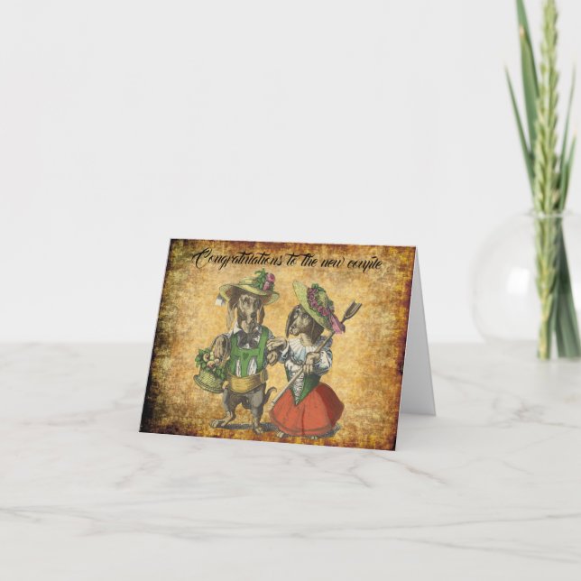 Vintage European Dachshund Couple Newlywed card (Front)