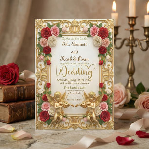 Vintage European Fairytale Cherub Royal Wedding Invitation