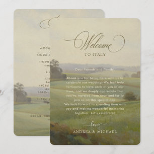 Vintage European Landscape Wedding Itinerary Card