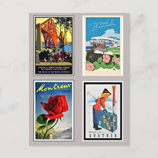 Vintage European Travel Posters, Holiday Postcard (Front)