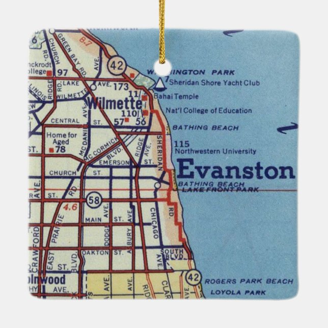 Vintage Evanstown IL Map Ceramic Ornament (Back)