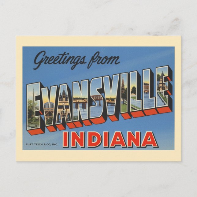 Vintage Evansville Indiana Postcard (Front)