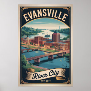 Vintage Evansville Indiana Retro Travel Poster