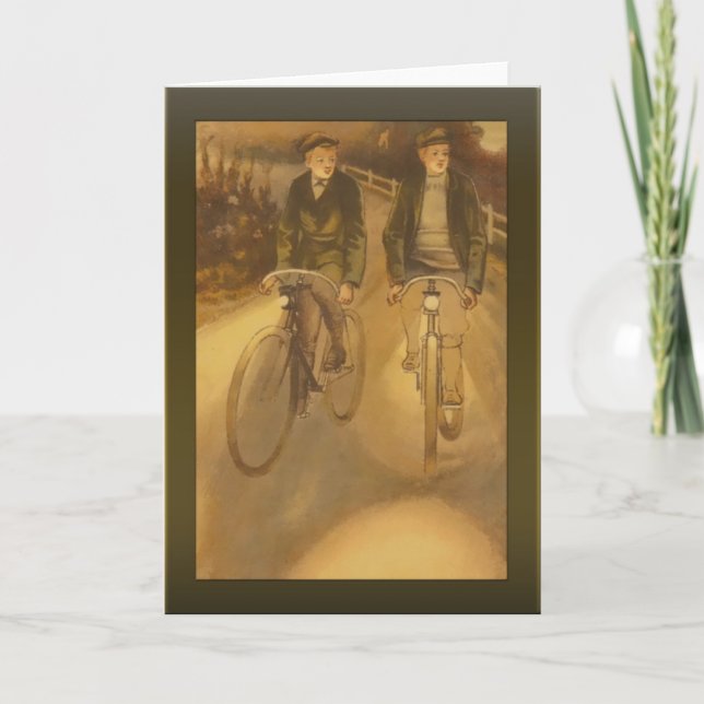 Vintage Evening Cyclist Greeting Card (Front)