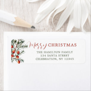 Vintage Evergreen Branch Red Berries