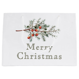 Vintage Evergreen Juniper Branch Holiday Large Gift Bag