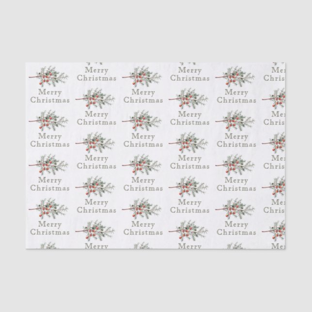 Vintage Evergreen Juniper Branch Holiday Tissue Paper (Front)