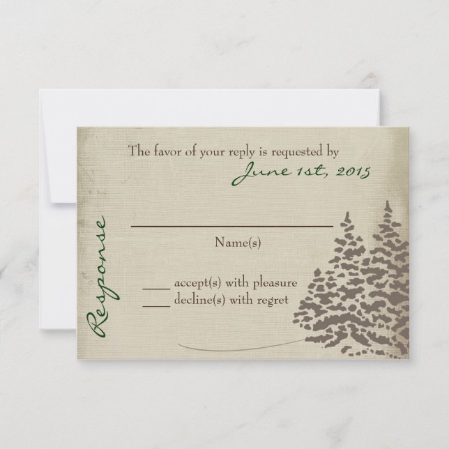 Vintage Evergreen Wedding Response Card with back (Front)