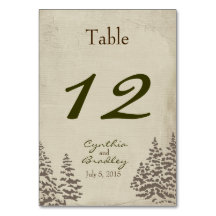 Vintage Evergreen Winter Wedding Table Number