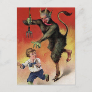 Vintage Evil Krampus Attacking Postcard