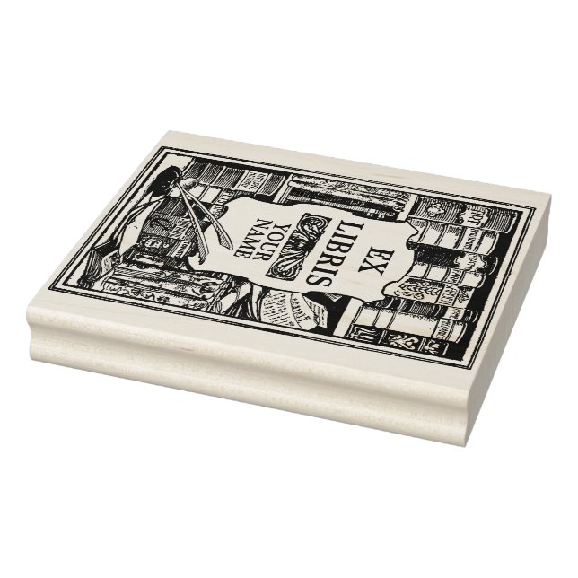 Vintage Ex Libris Book Shelves Template Rubber Stamp (Stamp)