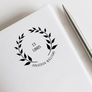 Vintage Ex Libris Laurel Wreath Custom Book Rubber Stamp