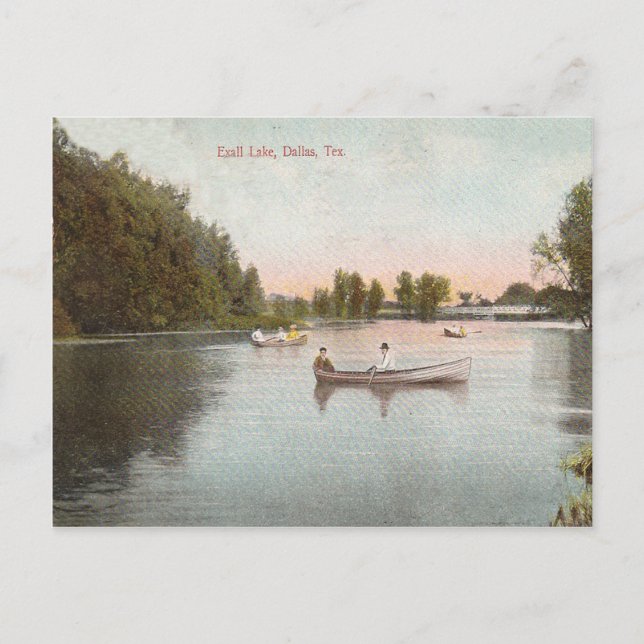 Vintage Exall Lake, Dallas Texas Postcard (Front)