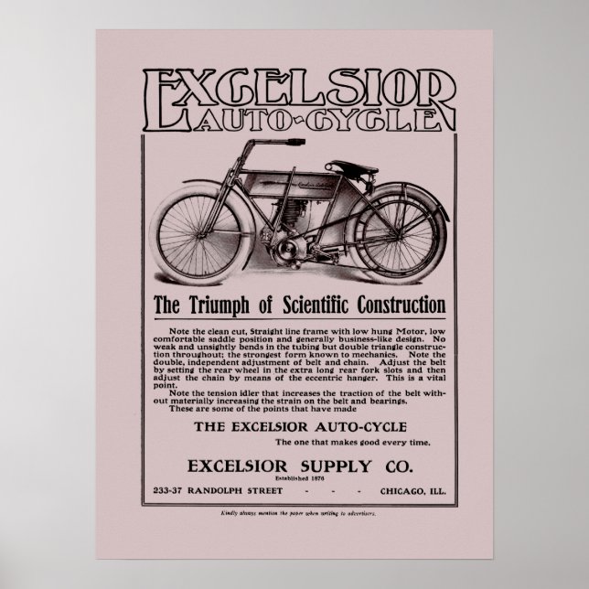 Vintage Excelsior auto cycle ad Poster (Front)