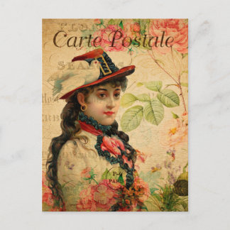 Vintage Exotic Gypsy Woman with Hat & Dove French Postcard