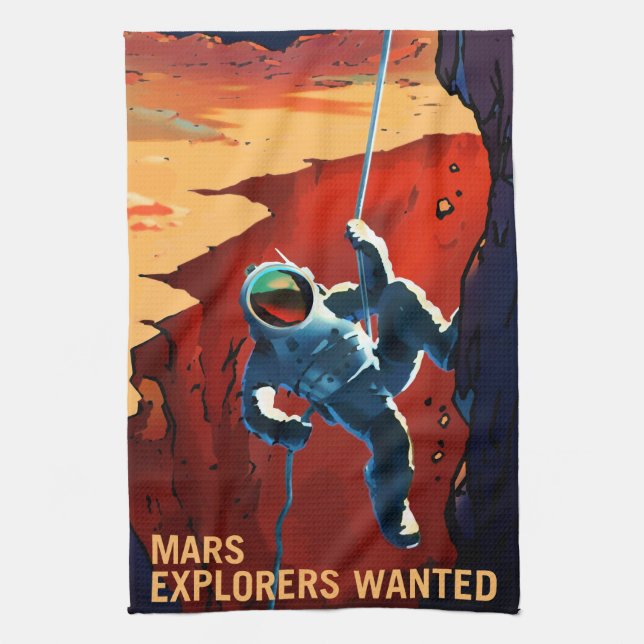 Vintage "Explorers Wanted" Mars Recruitment Tea Towel (Vertical)