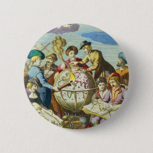 Vintage Explorers with Antique Globe Map, 1542 6 Cm Round Badge