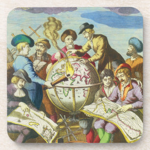 Vintage Explorers with Antique Globe Map, 1542 Coaster