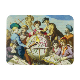 Vintage Explorers with Antique Globe Map, 1542 Magnet