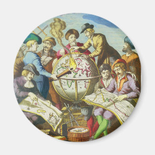 Vintage Explorers with Antique Globe Map, 1542 Magnet