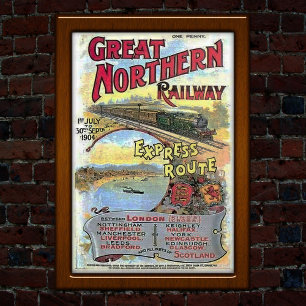 Vintage Express Route Train Travel Advertising Poster