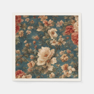 Vintage Exquisite White and Lush Coral Red Flowers Napkin