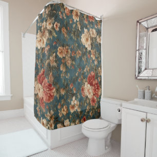Vintage Exquisite White and Lush Coral Red Flowers Shower Curtain