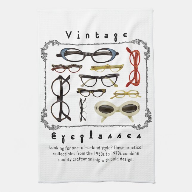 Vintage Eyeglasses 01 Tea Towel (Vertical)