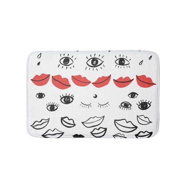 Vintage eyes, red lips pattern. bath mat (Front)