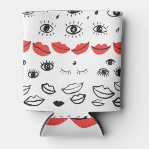Vintage eyes, red lips pattern. can cooler