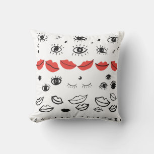 Vintage eyes, red lips pattern. cushion