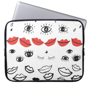 Vintage eyes, red lips pattern. laptop sleeve