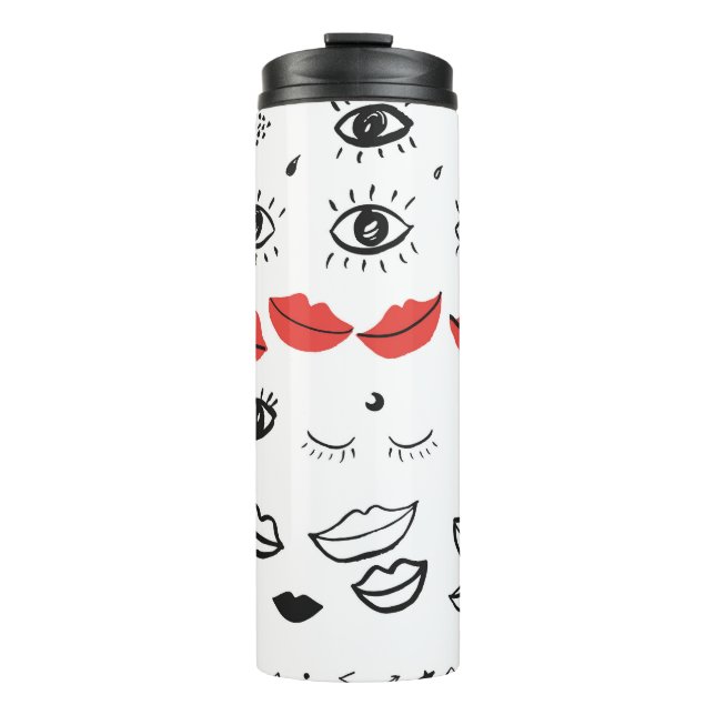 Vintage eyes, red lips pattern. thermal tumbler (Front)