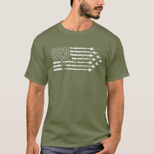 Vintage F-15E Fighter Jet Contrails American Flag T-Shirt
