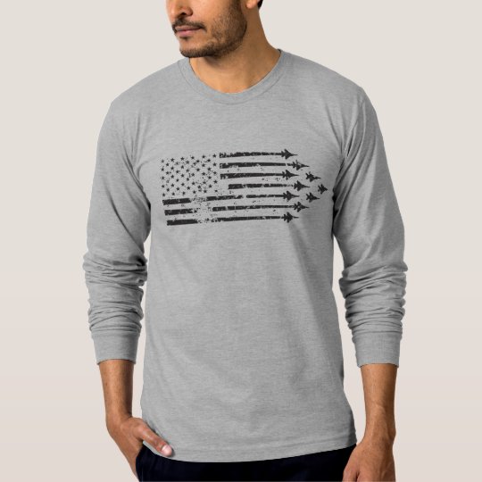 Vintage F-15E Fighter Jet Contrails American Flag T-Shirt