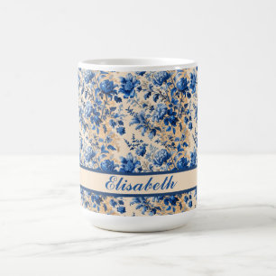 Vintage Fabric France Blue Flowers   Your Name  Coffee Mug