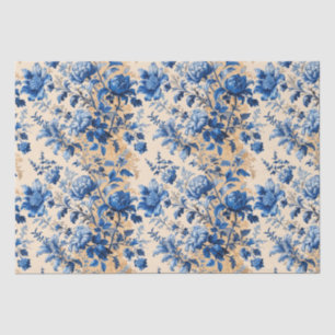 Vintage Fabric France Blue Flowers   Your Name  Tissue Paper