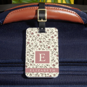 Vintage Fabric Pink White Floral Purple Flowers Luggage Tag