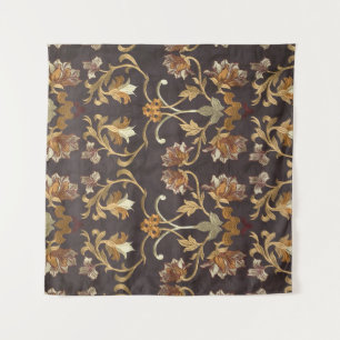 Vintage fabric with the embroidered flowers, backg tapestry