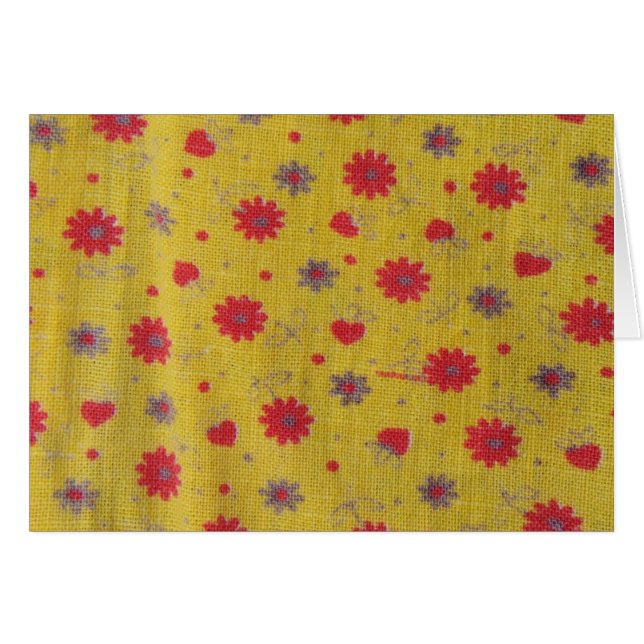 Vintage Fabric Yellow And Red Flowers and Hearts (Front Horizontal)